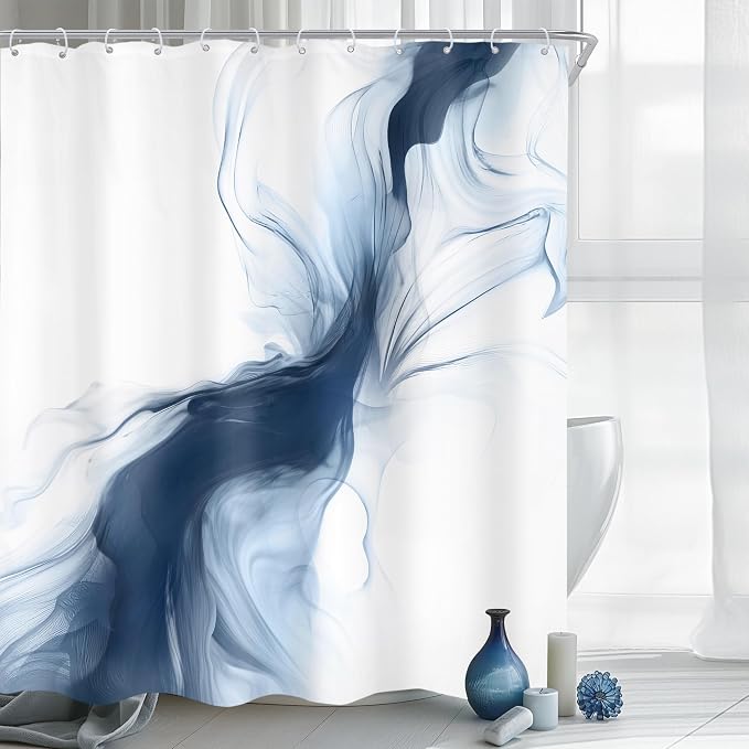 Cinbloo Navy Blue Shower Curtain 60Wx72H Abstract Modern Neutral Ombre Marble by Cinbloo