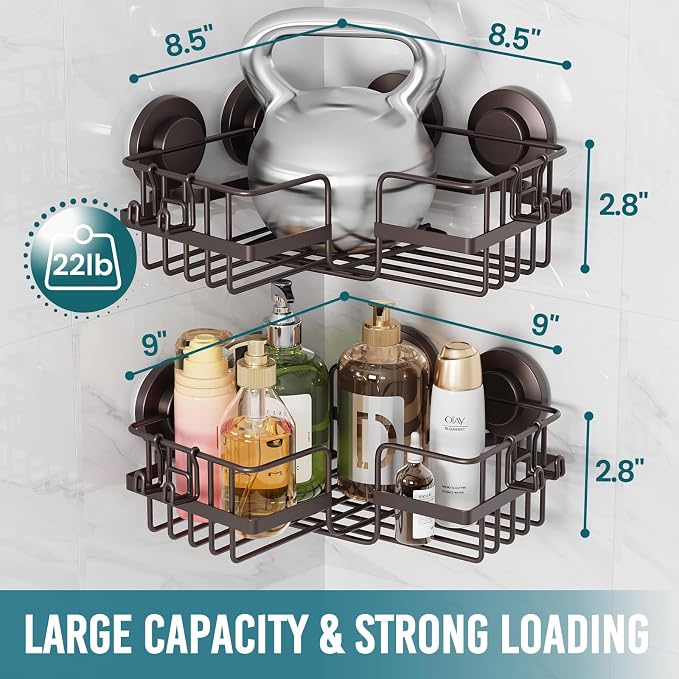 TAILI 2 Pack Powerful Suction Cup Shower Caddy Corner-adaptive, Stainless Steel - Image 5