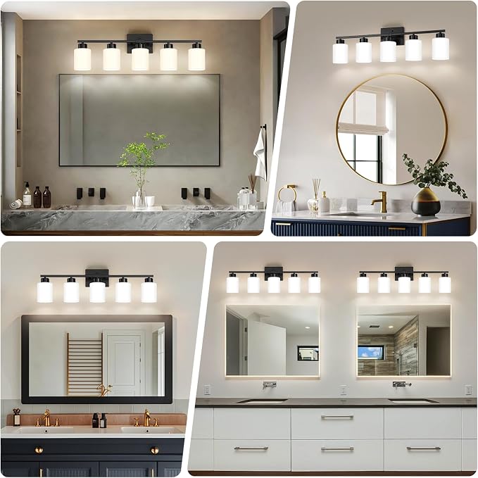 Black Bathroom Light Fixtures, 5-Light Modern Vanity Light Over Mirror - Image 3