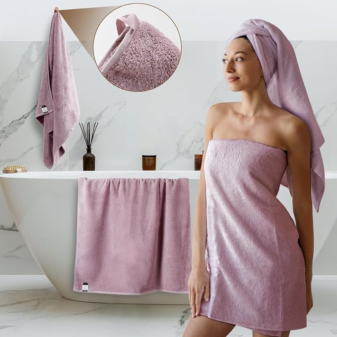 SEMAXE Purplish Red Bathroom Towel, 100% Cotton Bath Towel - Image 2