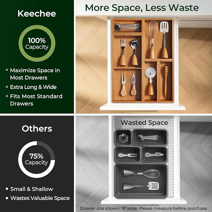 5-Piece Bamboo Drawer Organizer Set, 2.2" Deep Multi-Use Organizers - Image 4