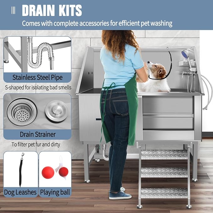 Dog Grooming Bathtub Station, Professional Stainless Steel Wash Shower Sink - Image 7