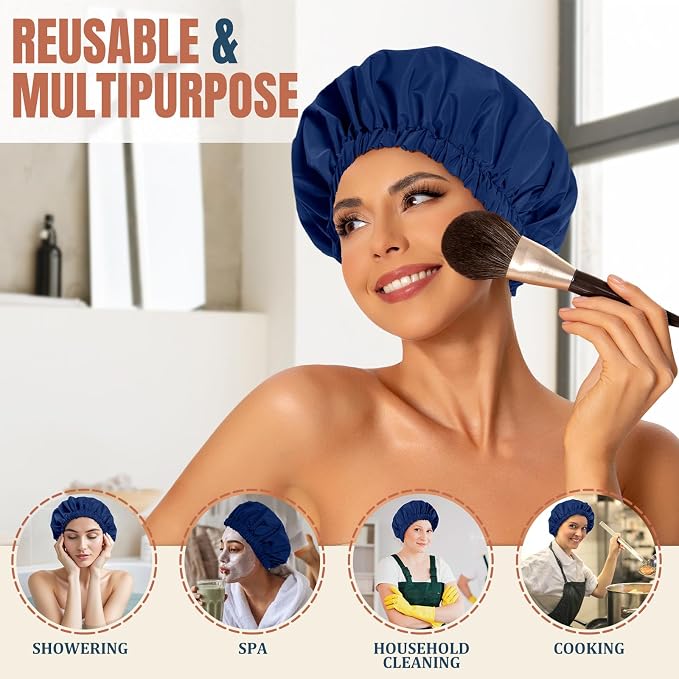 Reusable Shower Cap for Women, Stylish Large Waterproof Shower Bonnet Washable - Image 3