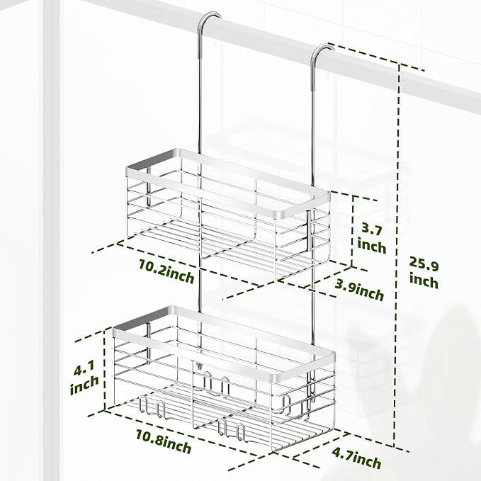 YUOROS Shower Caddy Hanging, 2 Tier Over the Door Shower Organizer Rack 304 - Image 6