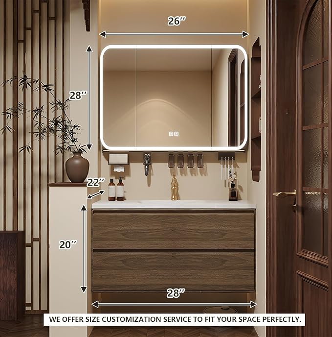 Floating Bathroom Vanity 28 inch, Restroom Vanity Set Includes Smart LED - Image 2