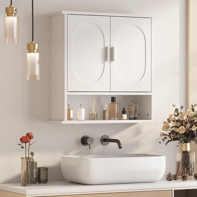Medicine Cabinet for Bathroom, 2 Doors White Bathroom Wall Cabinet by Mepplzian