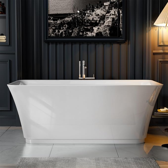 Empava 59" Freestanding Bathtub, Acrylic Deep Soaking Tub, Modern Stand Alone - Image 7