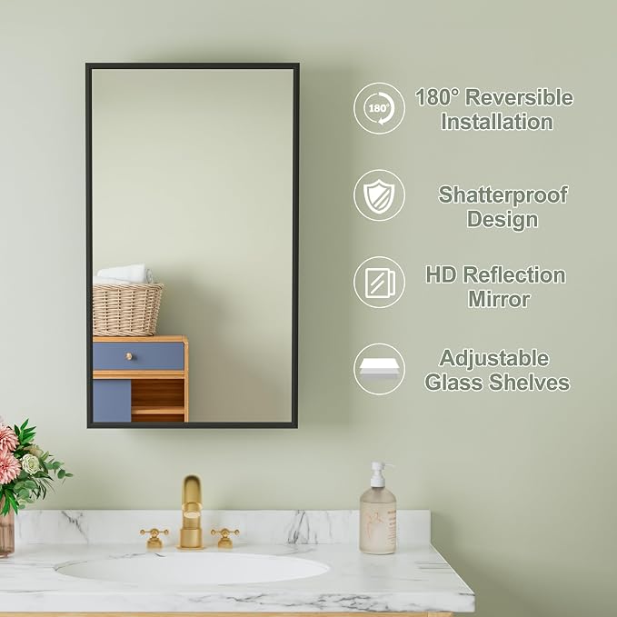 Buruis 14"x 24" Framed Medicine Cabinet - Image 6