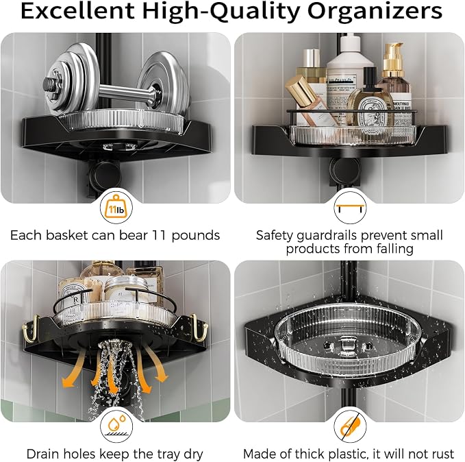 360° Rotating Corner Shower Caddy Tension Pole Organizer - Image 6