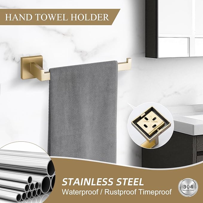 TURS Brushed Gold Bathroom Accessory Set 4-Pieces Bathroom Hardware Set Square - Image 3