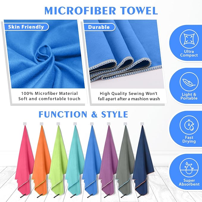 HOEAAS 2 Pack Microfiber Camping Towels, Quick Dry Towel, Super Absorbent Ultra - Image 5