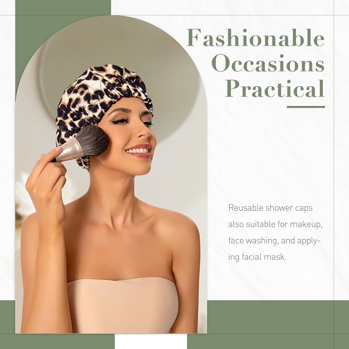 Reusable Shower Cap for Women, Large Waterproof Shower Essentials Bonnet - Image 3