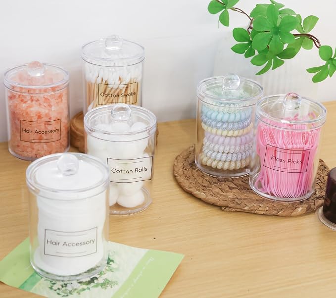 4 Pack Acrylic Qtip Holder Dispenser, Bathroom Canisters Apothecary Jar Set - Image 4