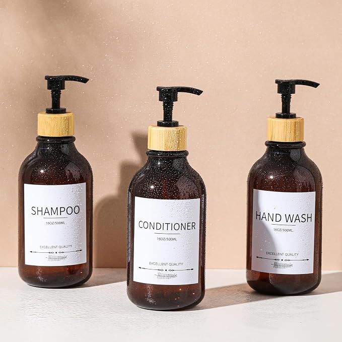 Shampoo and Conditioner Dispenser, 16.9oz Pump Bottles, Amber Shampoo Containers - Image 6