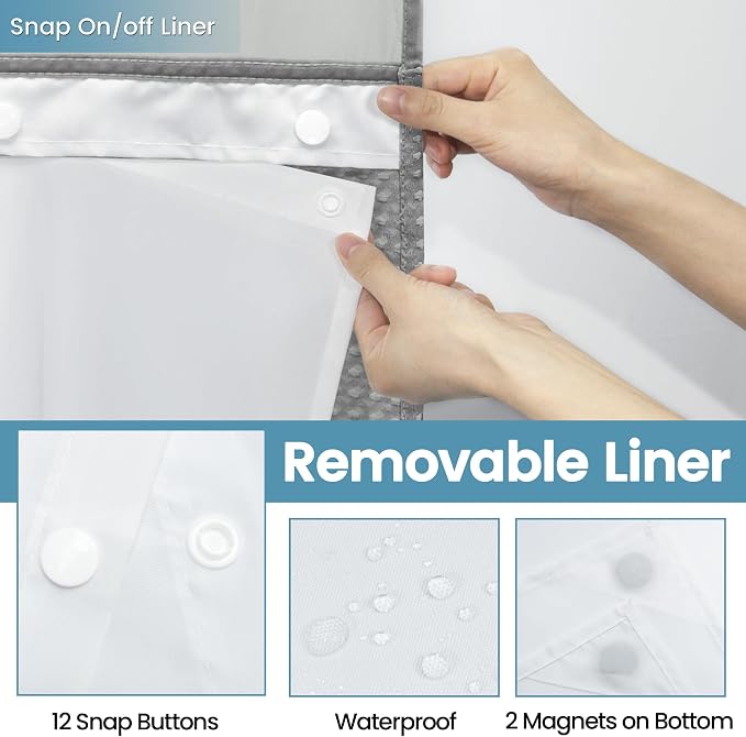 Grey Long Shower Curtain and Liner Set - Image 6