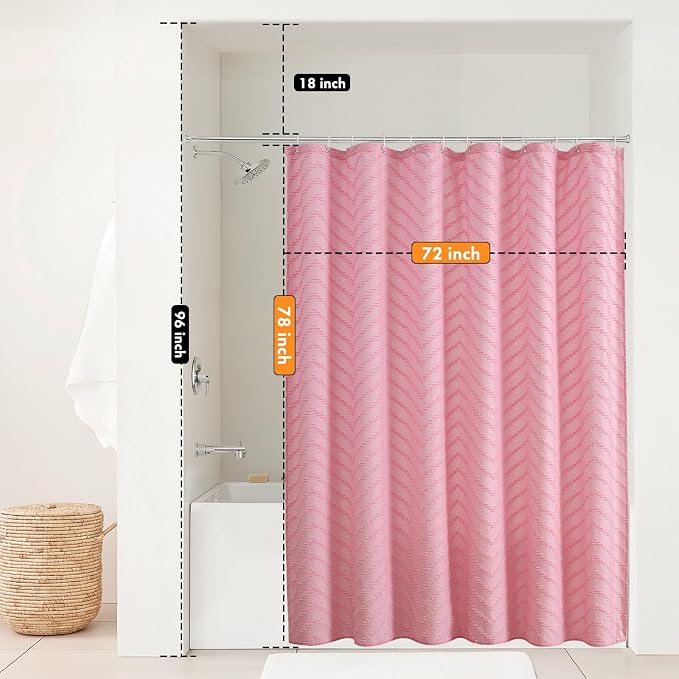 Pink Boho Shower Curtain Woven Fabric Cute Shower Curtain Modern Farmhouse - Image 2