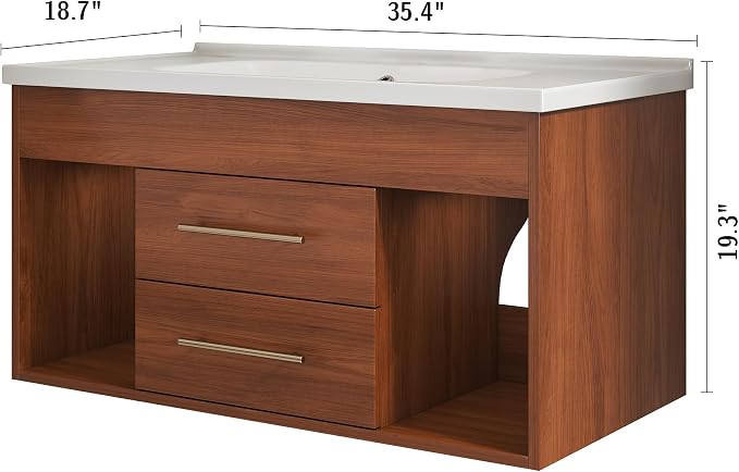 35.4" Bathroom Vanity with Sink Combo Set, Solid Wood Frame Bathroom Storage - Image 2