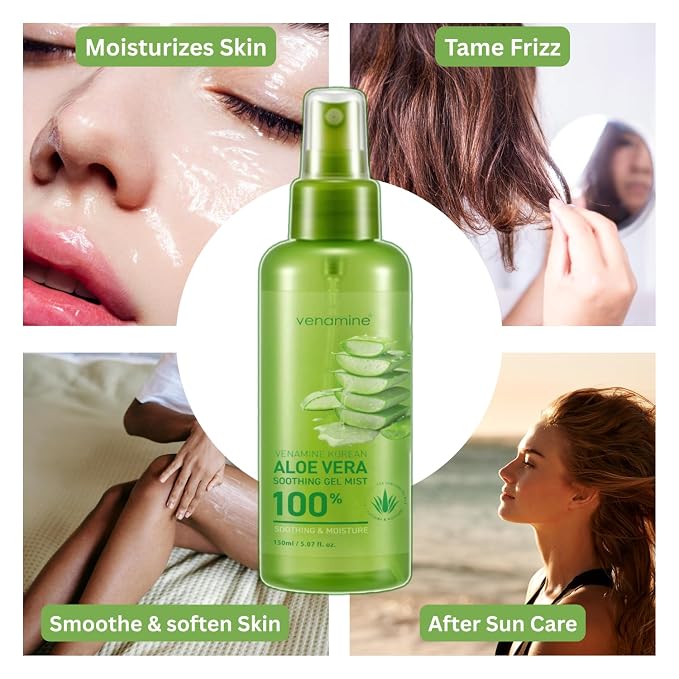 VENAMINE Korean Aloe Vera Soothing & Moisture 100% Gel Mist, 150 Gram - Image 3