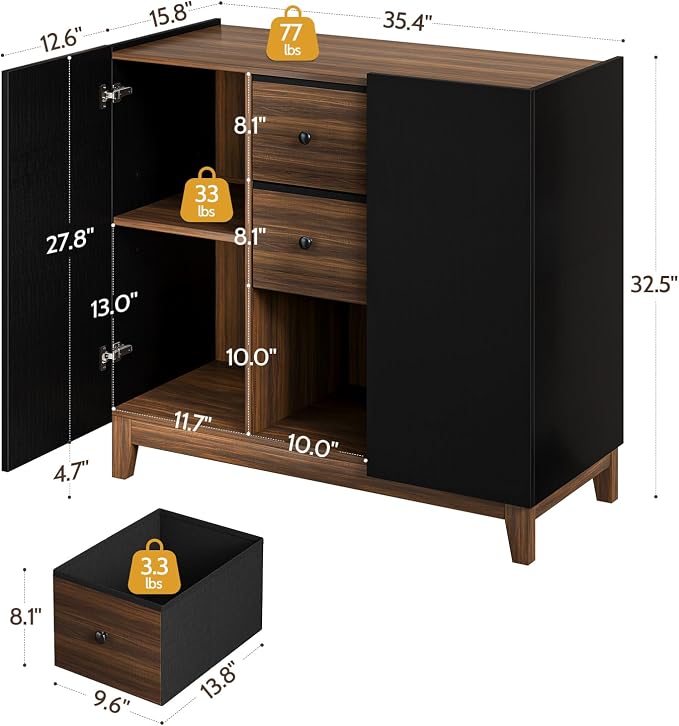 Bathroom Storage Cabinets with Drawers and Doors, Kitchen Storage Cabinet with - Image 2