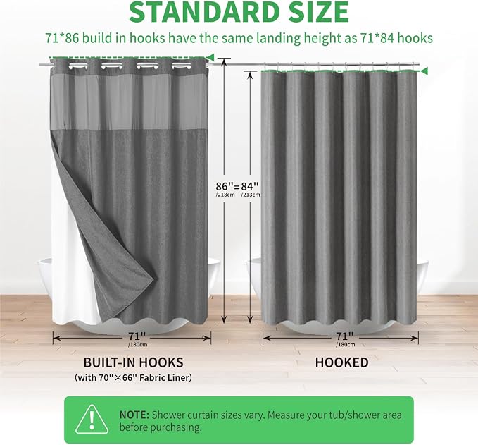 Extra Long No Hooks Needed Linen Textured Shower Curtain - Image 7