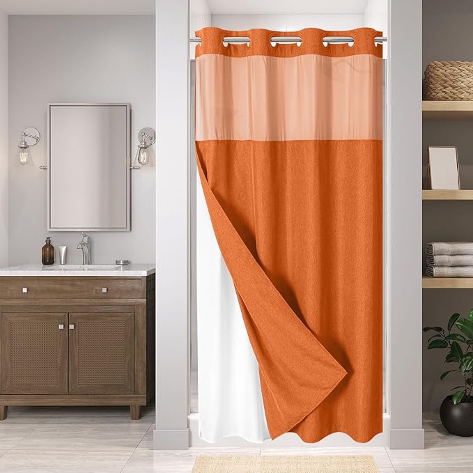 Stall No Hooks Needed Linen Textured Shower Curtain by EACHOPE