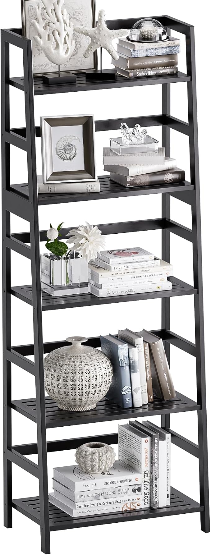 Ladder Shelf, 5-Tier Bookshelf, All Bamboo Heavy Duty Bookcase, Freestanding by VOVALACraftingDreamHomes