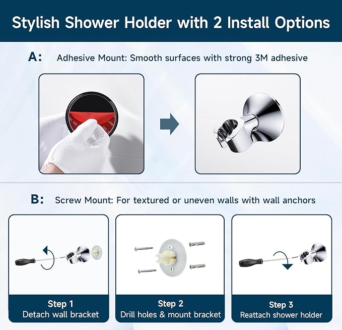 BRIGHT SHOWERS Strong Adhesive Shower Head Holder - Image 6
