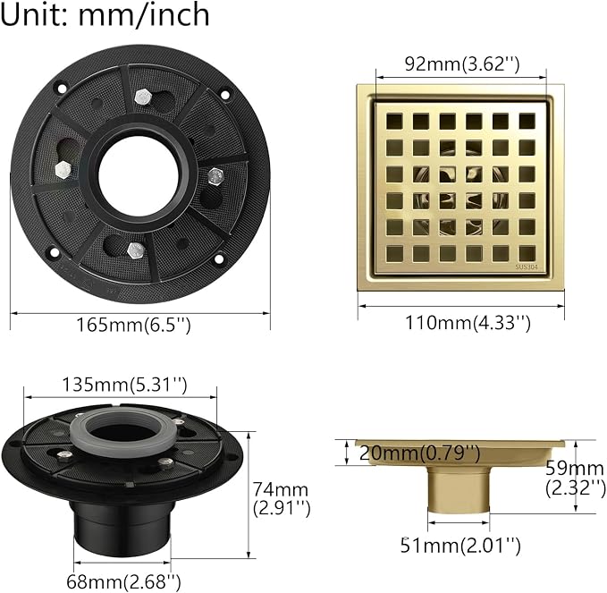 4 Inch Square Shower Floor Drain - Image 2