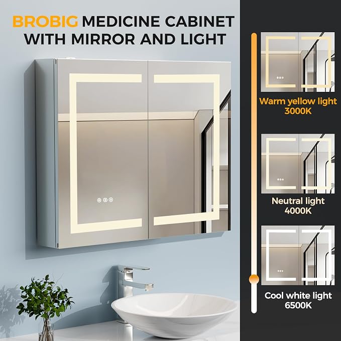 New LED Bathroom Mirror 24 * 36 Stepless Dimmable Wall Mirrors - Image 3