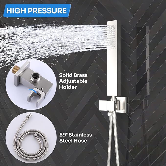 Enga Shower Systems with 4 Body Spray Jets, 4 Way 12+6" Rainfall Shower Head - Image 7