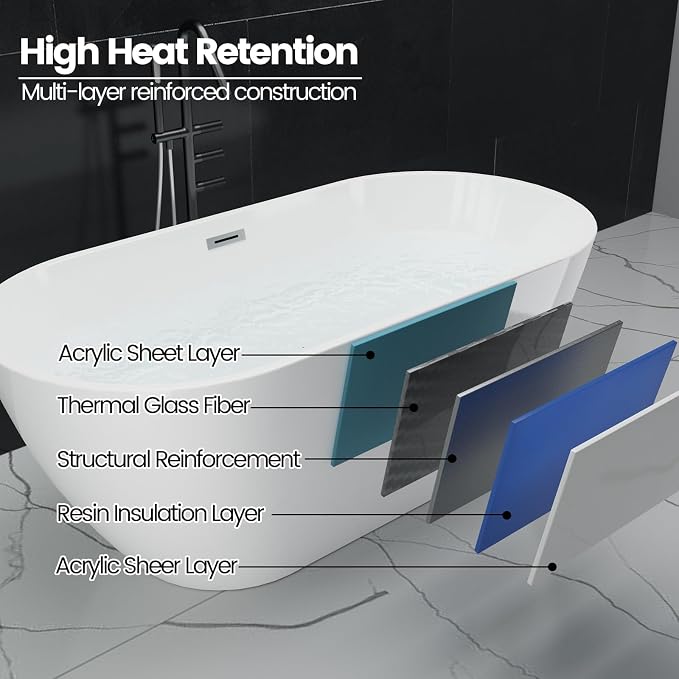 Freestanding Bathtub, Modern Soaking Tub, Deep Stand Alone Bath - Image 7