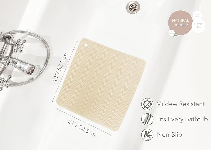 HEVEA Natural Rubber Wave Bath Mat – Square 21x21 in | Non-Slip Shower & - Image 2