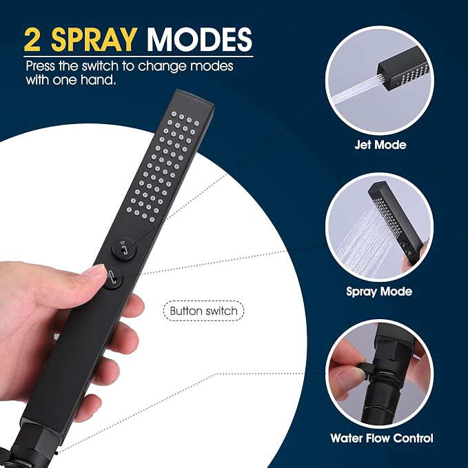 All-Metal High Pressure Square Handheld Shower Head - Image 2