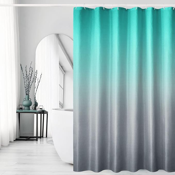 Gibelle Ombre Shower Curtain, Teal Grey Gradient Fabric Shower Curtain by Gibelle