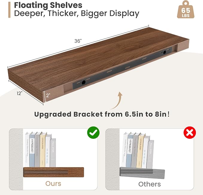 Heimlove 12" Deep Floating Shelves, 36 x 12 Inch Wall Mounted Long Floating - Image 3