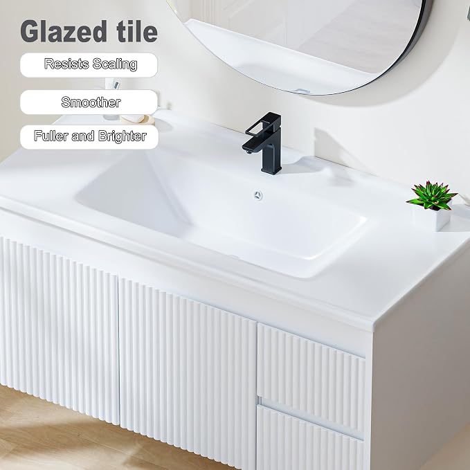 Floating Bathroom Vanity with Sink, 40 Inch Wall Mounted Bathroom Vanity with 2 - Image 3