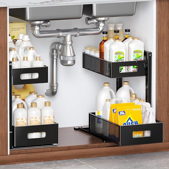 2 Pack Under Sink Organizer, Adjustable Height Under Sink Organizers and Storage by HAIREALM
