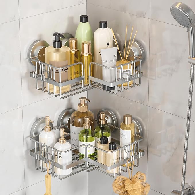 TAILI Corner-adaptive Suction Cup Shower Caddy 2 Pack, Stainless Steel by TAILI