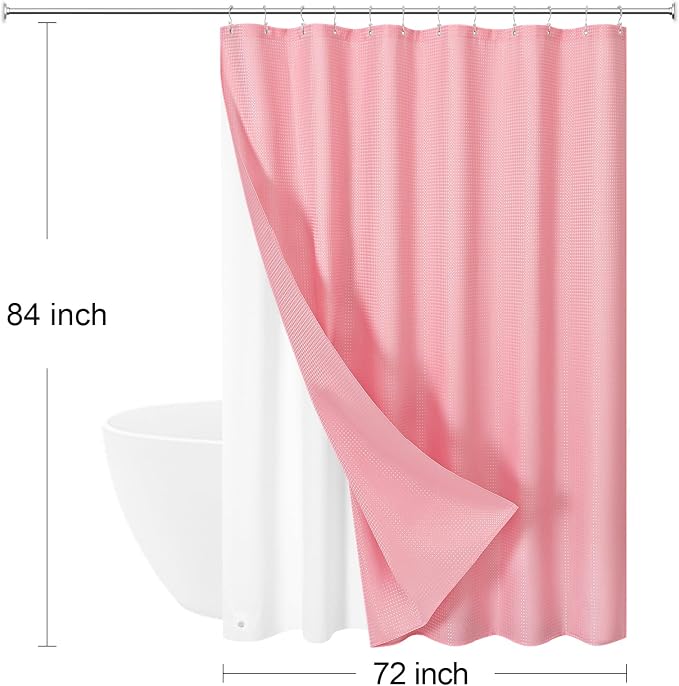 3 in 1 Extra Long Pink Shower Curtain Set-72 W x 84 H, Modern Waffle and PEVA - Image 8