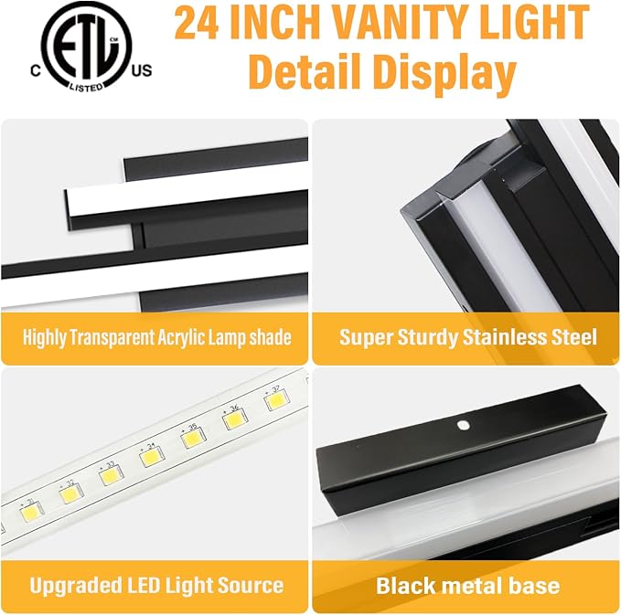 Bathroom Vanity Light 24 inch- Bathroom Light Fixture Over Mirror, 25W 5000K 1 - Image 5