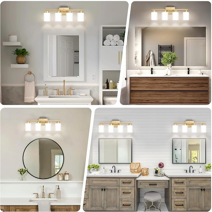Gold Bathroom Light Fixtures, 4-Light Modern Vanity Light Over Mirror, Wall - Image 3
