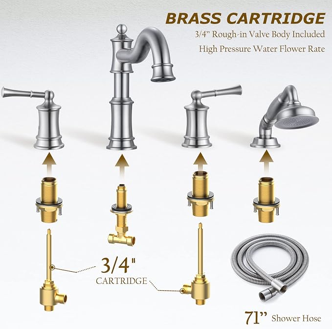 Roman Bathtub Faucet Set With Hand Shower 4 Hole Deck Mount Tub Filler With - Image 5