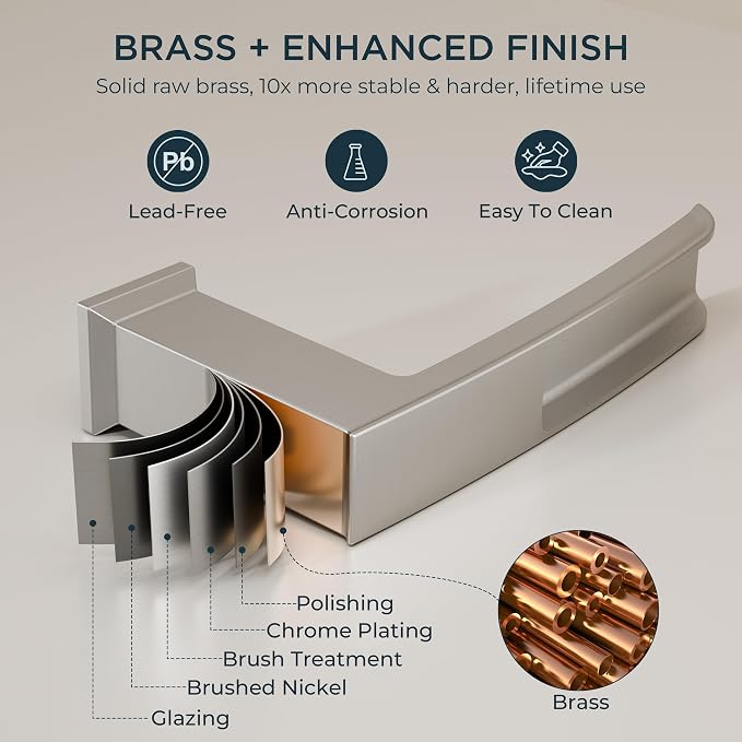 FORIOUS Waterfall Bathtub Faucet Set 3 Hole Brushd Nickel, 2 Handle Deck Mount - Image 5