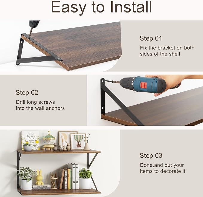 10 Inch Deep Floating Shelves, Walnut Floating Shelves 30 Inch Long, Rustic - Image 7