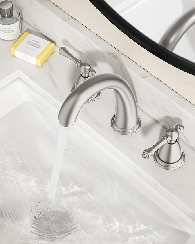 FORIOUS Faucet for Bathroom Sink 3 Hole, Brushed Nickel Bathroom Faucet - Image 3