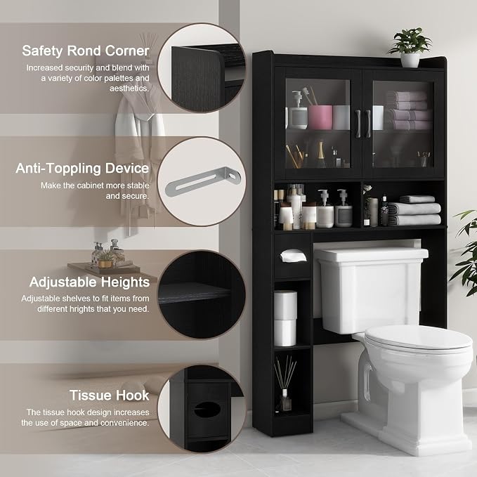 Vabches Over-The-Toilet Storage Cabinet, Farmhouse Style - Image 3