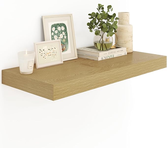 12" Deep Oak Floating Shelves, Over Toilet Long Wall Mounted Modern Farmhouse by Heimlove