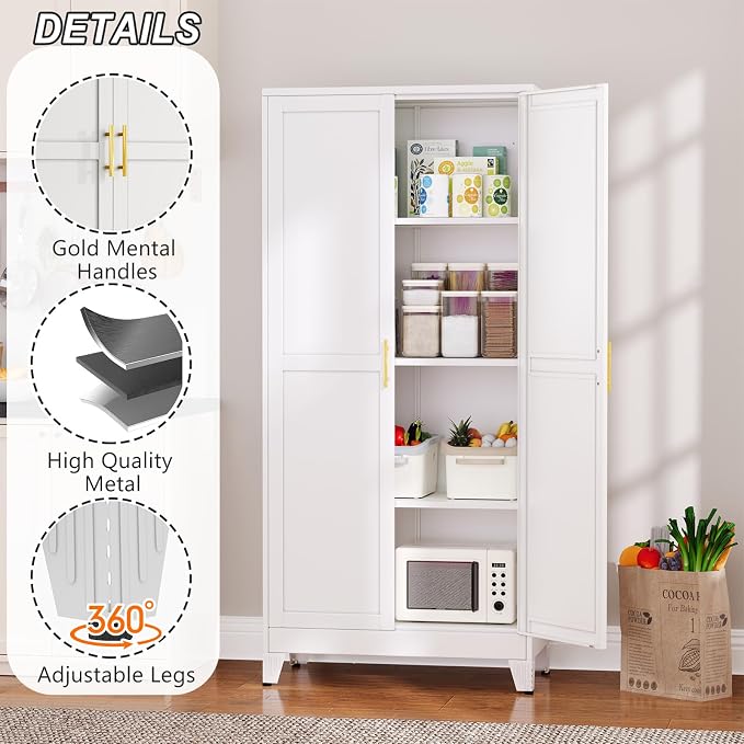 Metal Pantry Cabinet with 2 Doors and Adjustable Shelves - Image 4