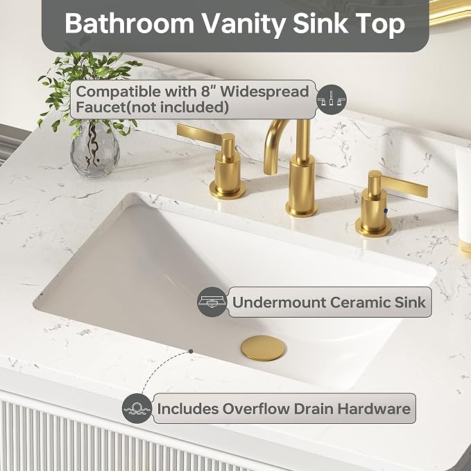30 Inch Bathroom Vanity with Sink, Undermount Single Sink Vanity with - Image 4
