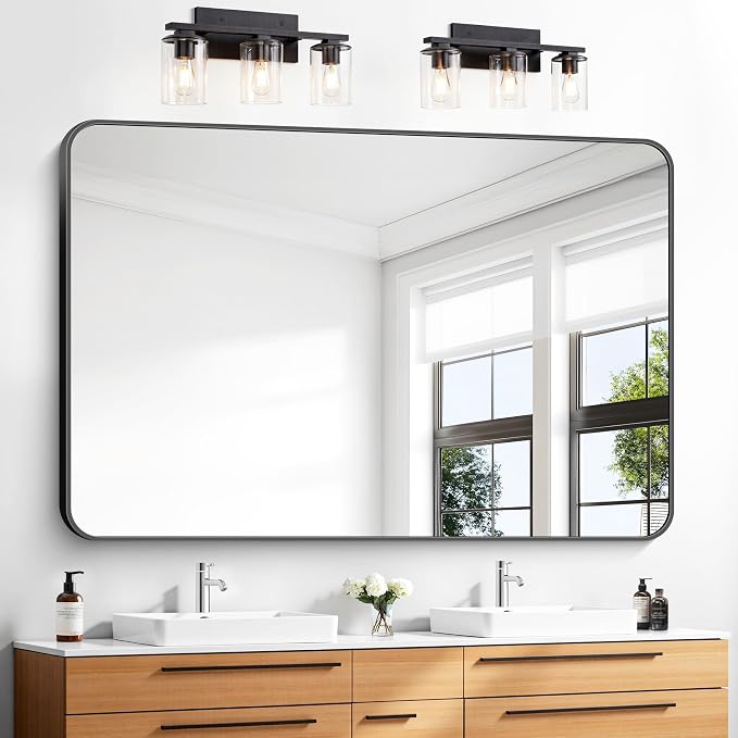 55x36 inch Bathroom Mirror, Wall Mounted Bathroom Frame Vanity Mirror by BONEWEI